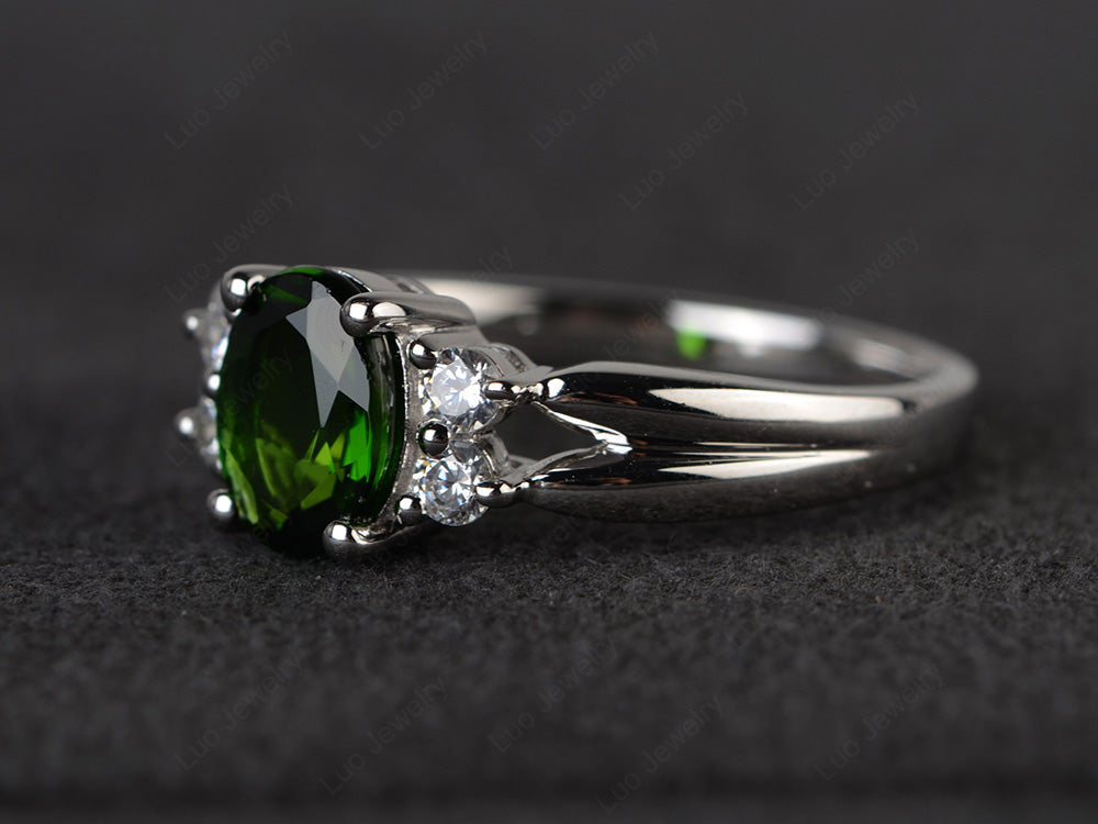 Oval Cut Diopside Ring With Split Shank Gold - LUO Jewelry