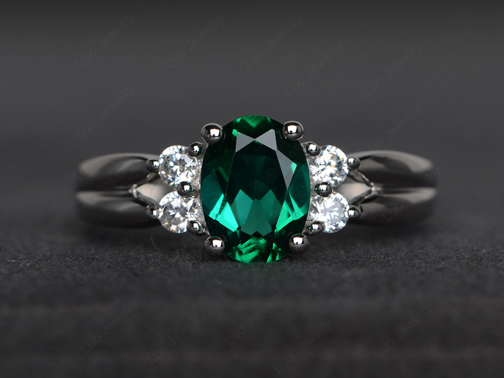 Oval Cut Lab Emerald Ring With Split Shank Gold - LUO Jewelry