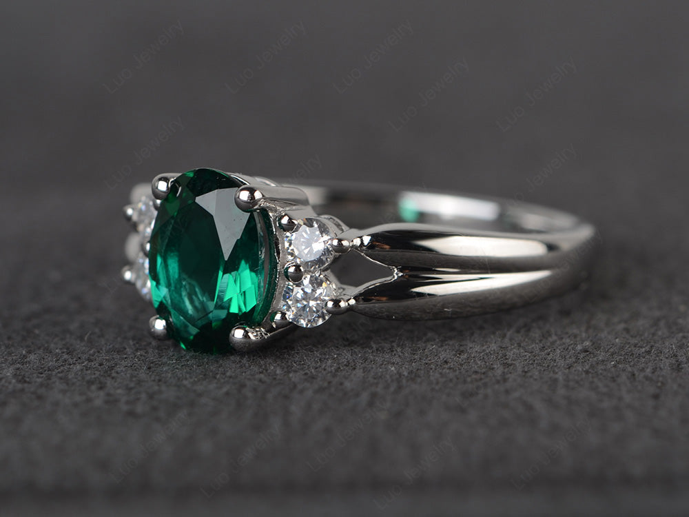 Oval Cut Lab Emerald Ring With Split Shank Gold - LUO Jewelry