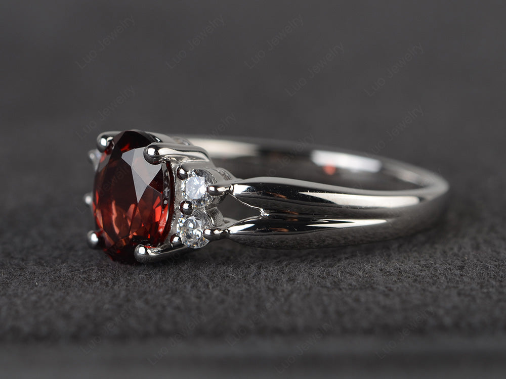 Oval Cut Garnet Ring With Split Shank Gold - LUO Jewelry