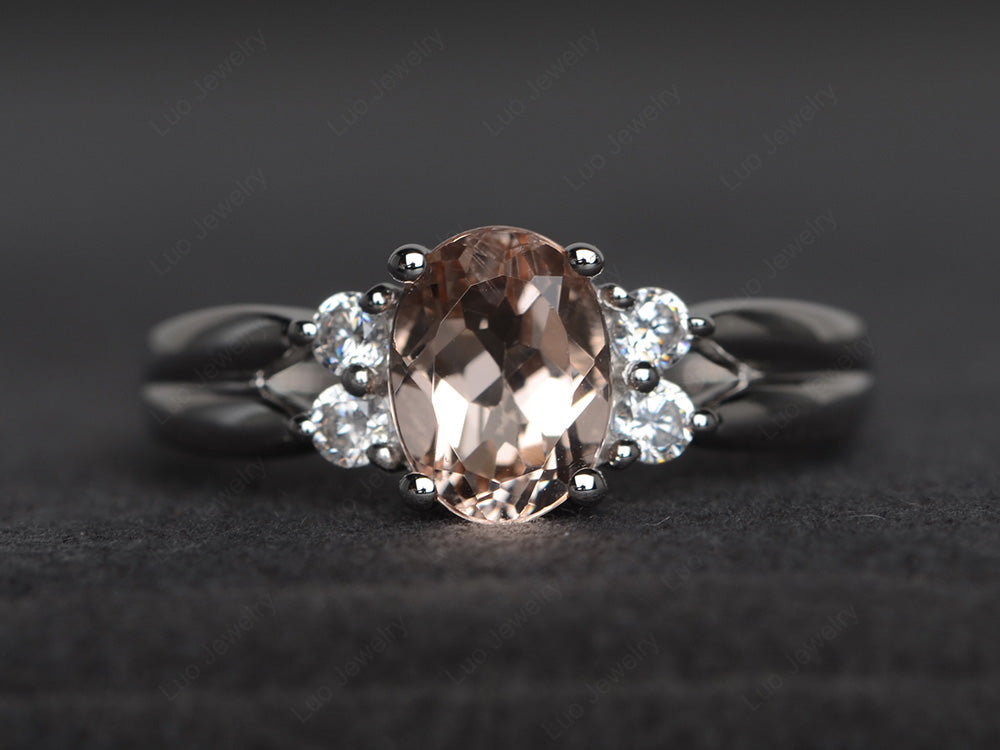 Oval Cut Morganite Ring With Split Shank Gold - LUO Jewelry