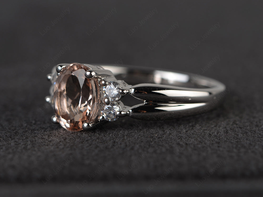 Oval Cut Morganite Ring With Split Shank Gold - LUO Jewelry