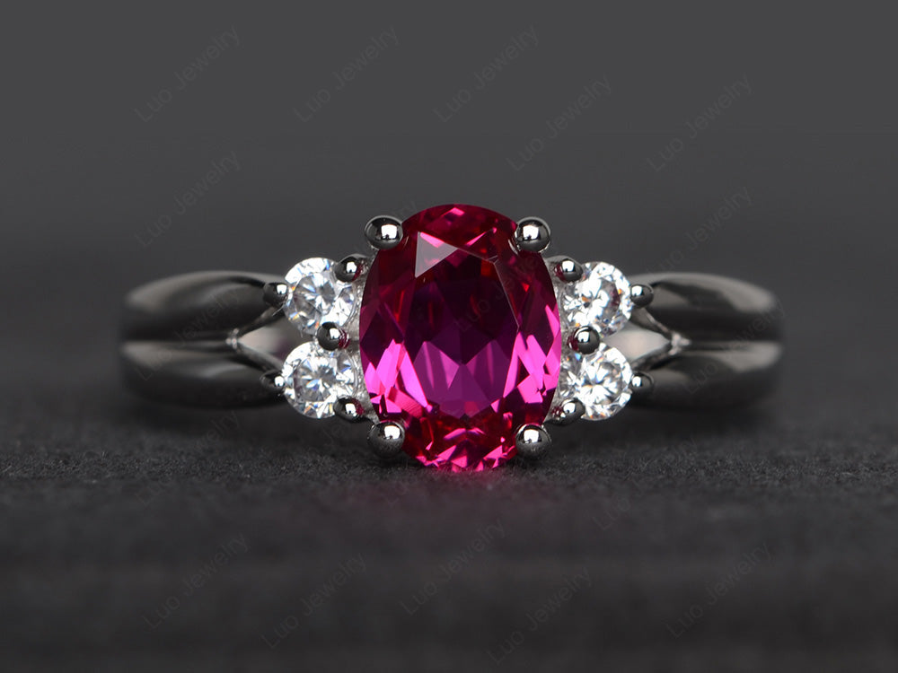 Oval Cut Ruby Ring With Split Shank Gold - LUO Jewelry