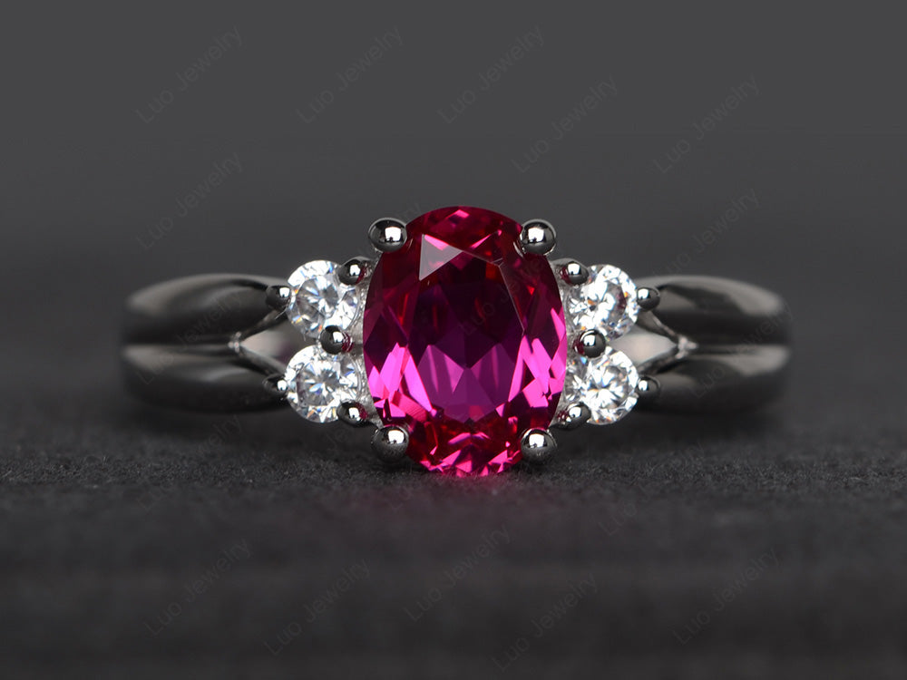 Oval Cut Ruby Two Rows Ring | LUO