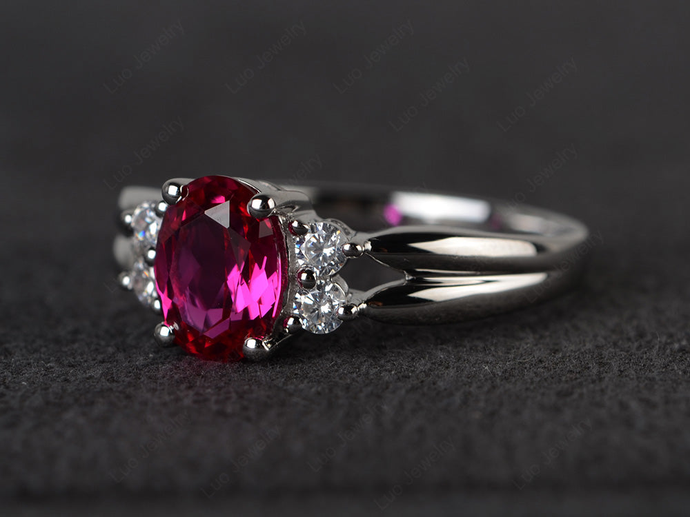 Oval Cut Ruby Ring With Split Shank Gold - LUO Jewelry