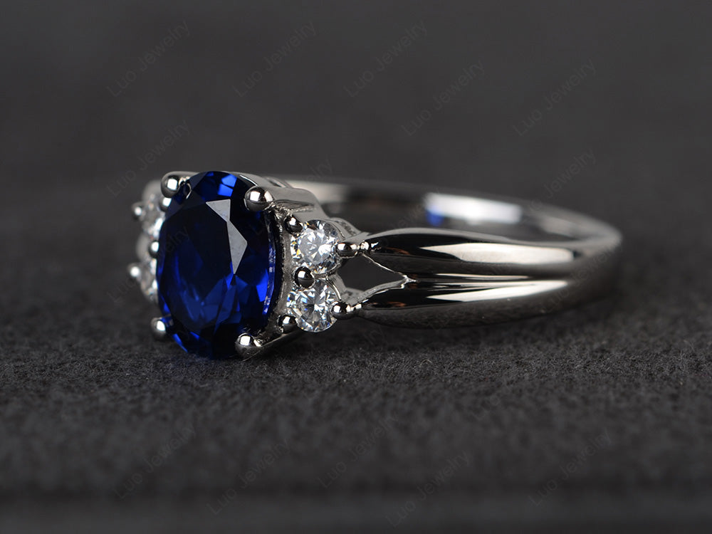 Oval Cut Lab Sapphire Ring With Split Shank Gold - LUO Jewelry