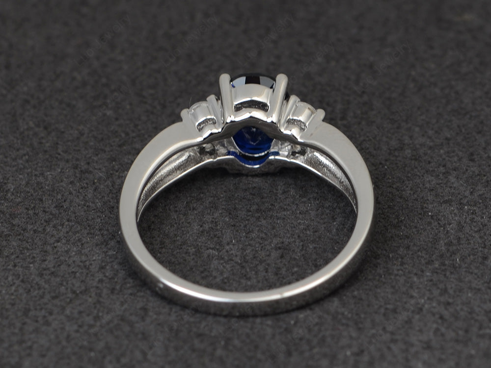 Oval Cut Lab Sapphire Ring With Split Shank Gold - LUO Jewelry