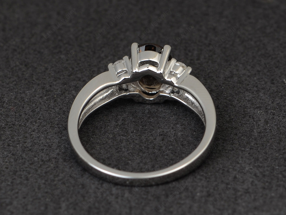 Oval Cut Smoky Quartz  Ring With Split Shank Gold - LUO Jewelry