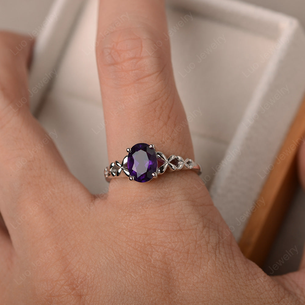 Vintage Amethyst Solitaire Ring White Gold - LUO Jewelry