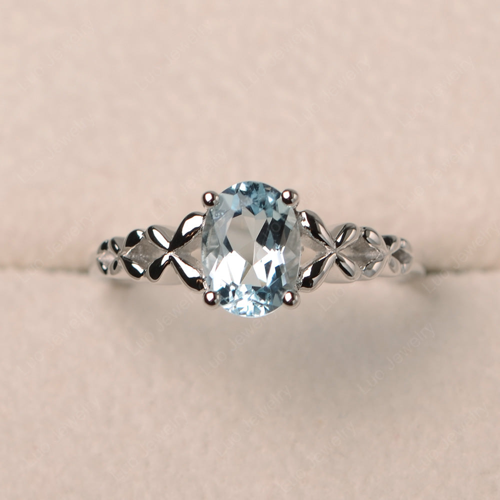 Vintage Aquamarine Solitaire Ring White Gold - LUO Jewelry