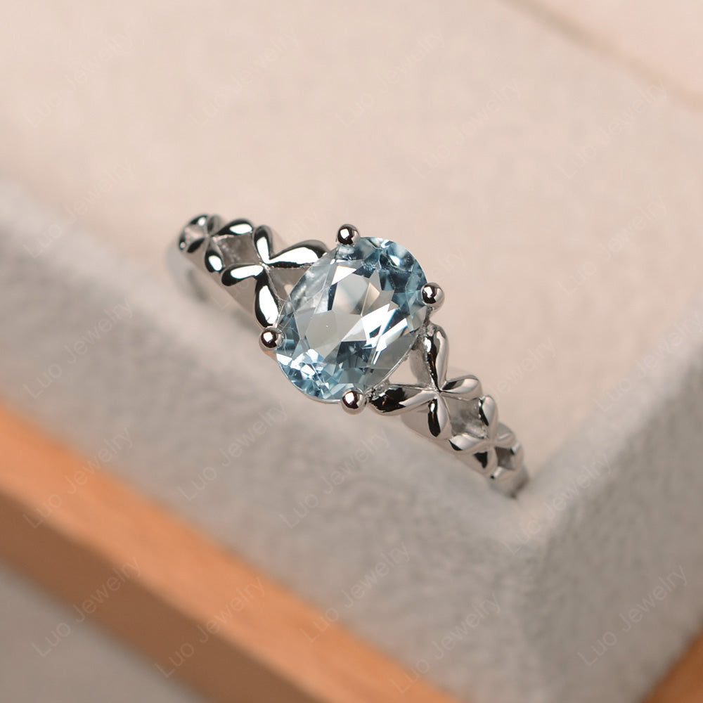 Vintage Aquamarine Solitaire Ring White Gold - LUO Jewelry