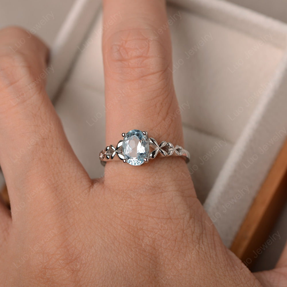 Vintage Aquamarine Solitaire Ring White Gold - LUO Jewelry