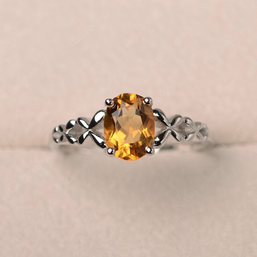 Vintage Citrine Solitaire Ring White Gold - LUO Jewelry