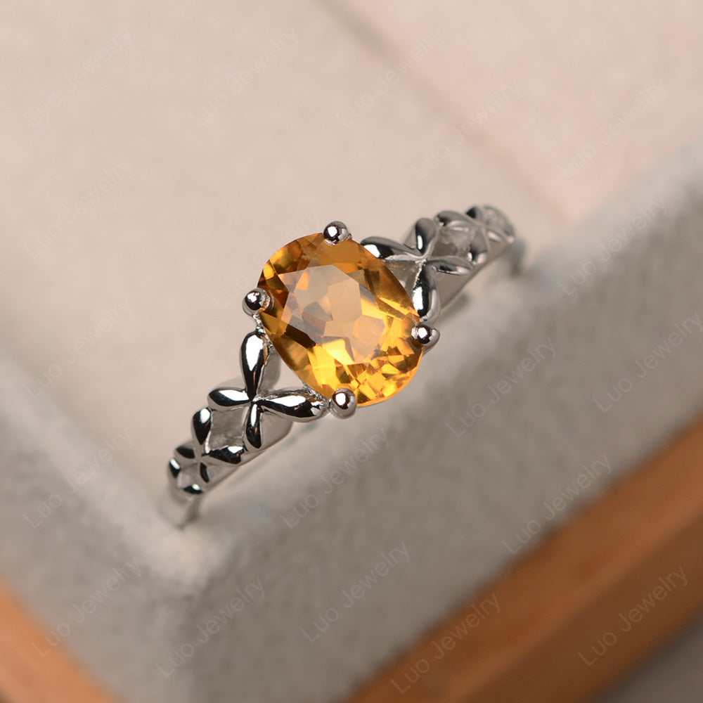 Vintage Citrine Solitaire Ring White Gold - LUO Jewelry