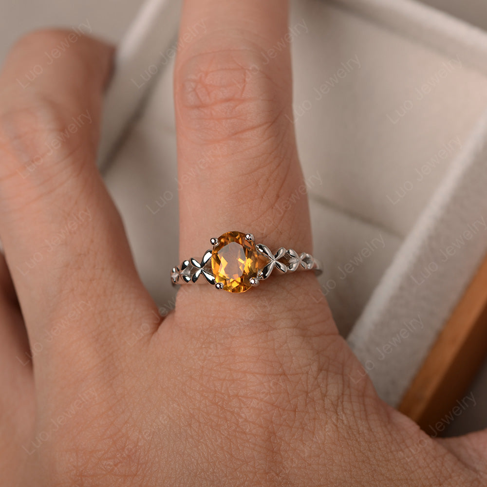 Vintage Citrine Solitaire Ring White Gold - LUO Jewelry