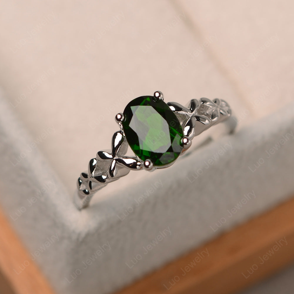 Vintage Diopside Solitaire Ring White Gold - LUO Jewelry