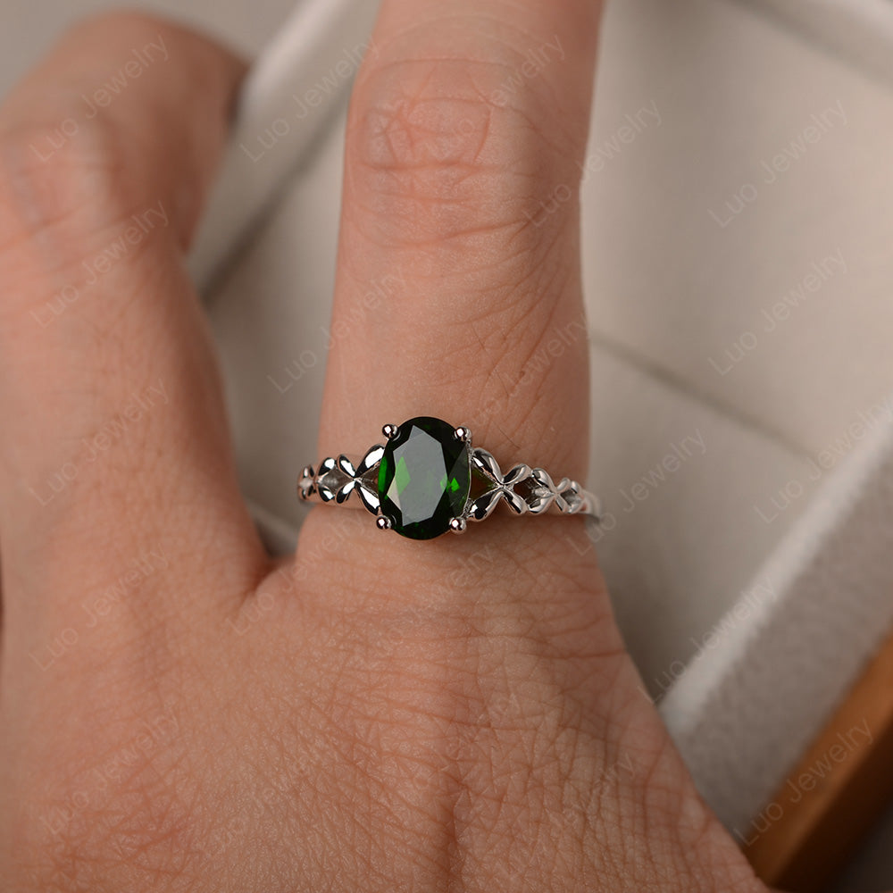 Vintage Diopside Solitaire Ring White Gold - LUO Jewelry