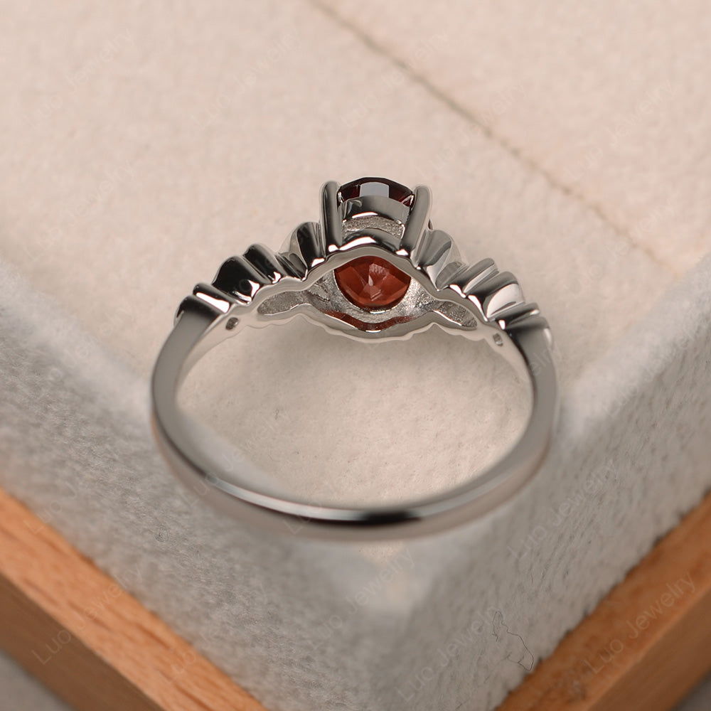 Vintage Garnet Solitaire Ring White Gold - LUO Jewelry