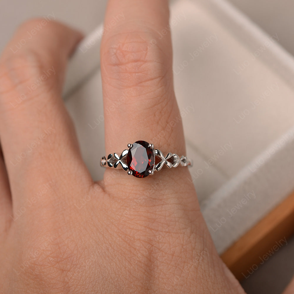 Vintage Garnet Solitaire Ring White Gold - LUO Jewelry