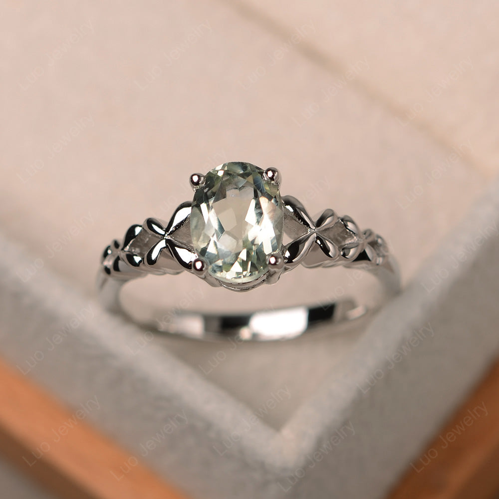 Vintage Green Amethyst Solitaire Ring White Gold - LUO Jewelry