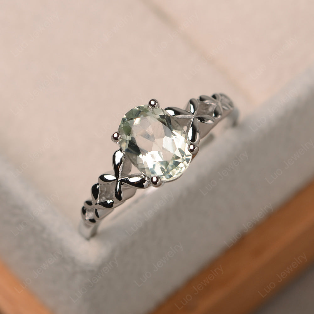 Vintage Green Amethyst Solitaire Ring White Gold - LUO Jewelry