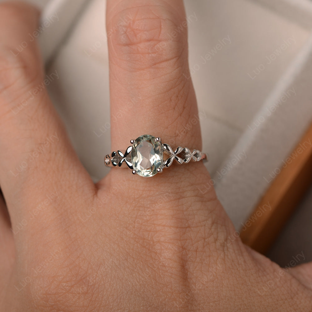 Vintage Green Amethyst Solitaire Ring White Gold - LUO Jewelry