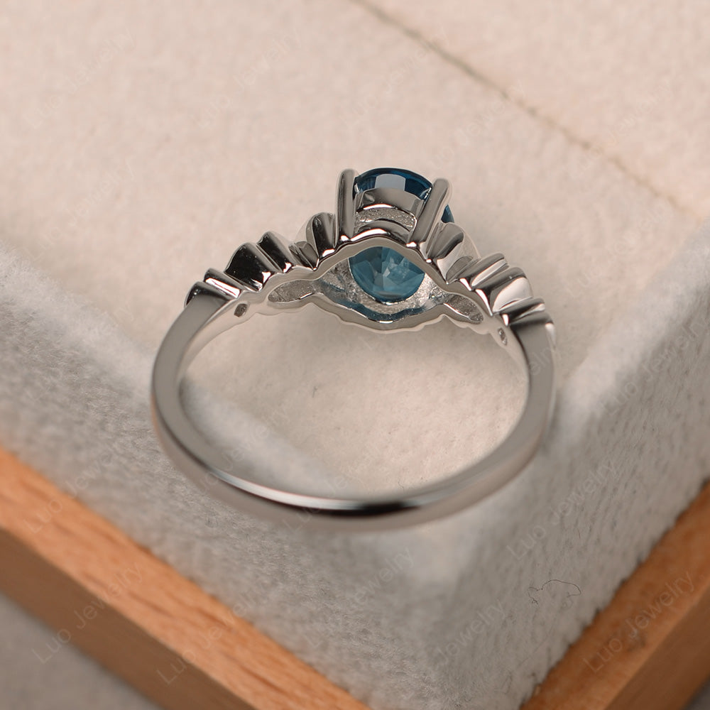 Vintage London Blue Topaz Solitaire Ring White Gold - LUO Jewelry