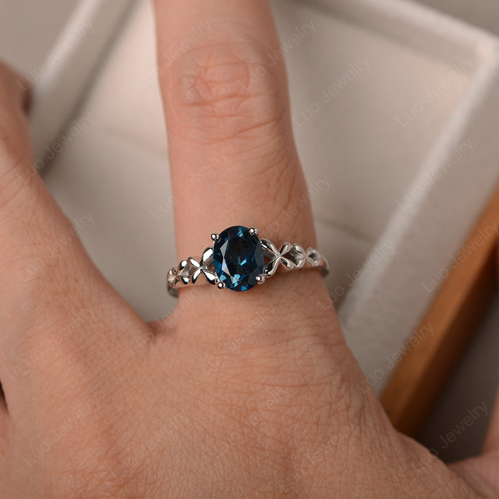 Vintage London Blue Topaz Solitaire Ring White Gold - LUO Jewelry