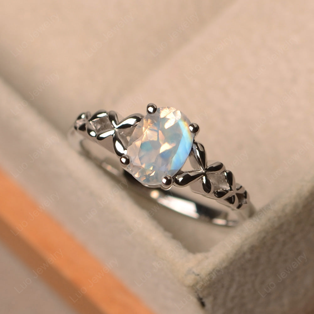 Vintage Moonstone Solitaire Ring White Gold - LUO Jewelry