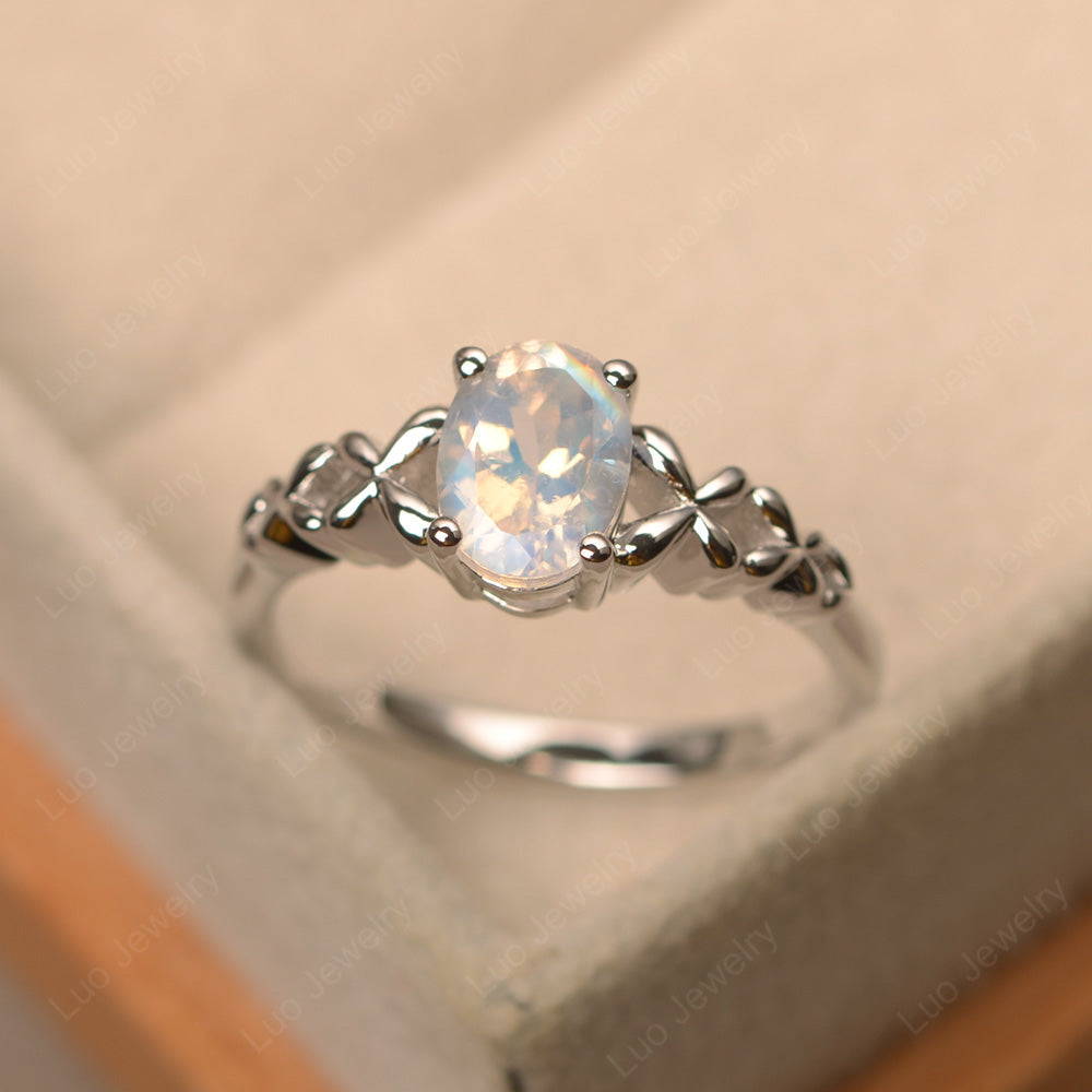 Vintage Moonstone Solitaire Ring White Gold - LUO Jewelry