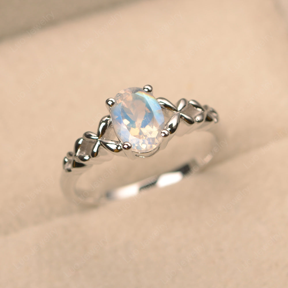 Vintage Moonstone Solitaire Ring White Gold - LUO Jewelry