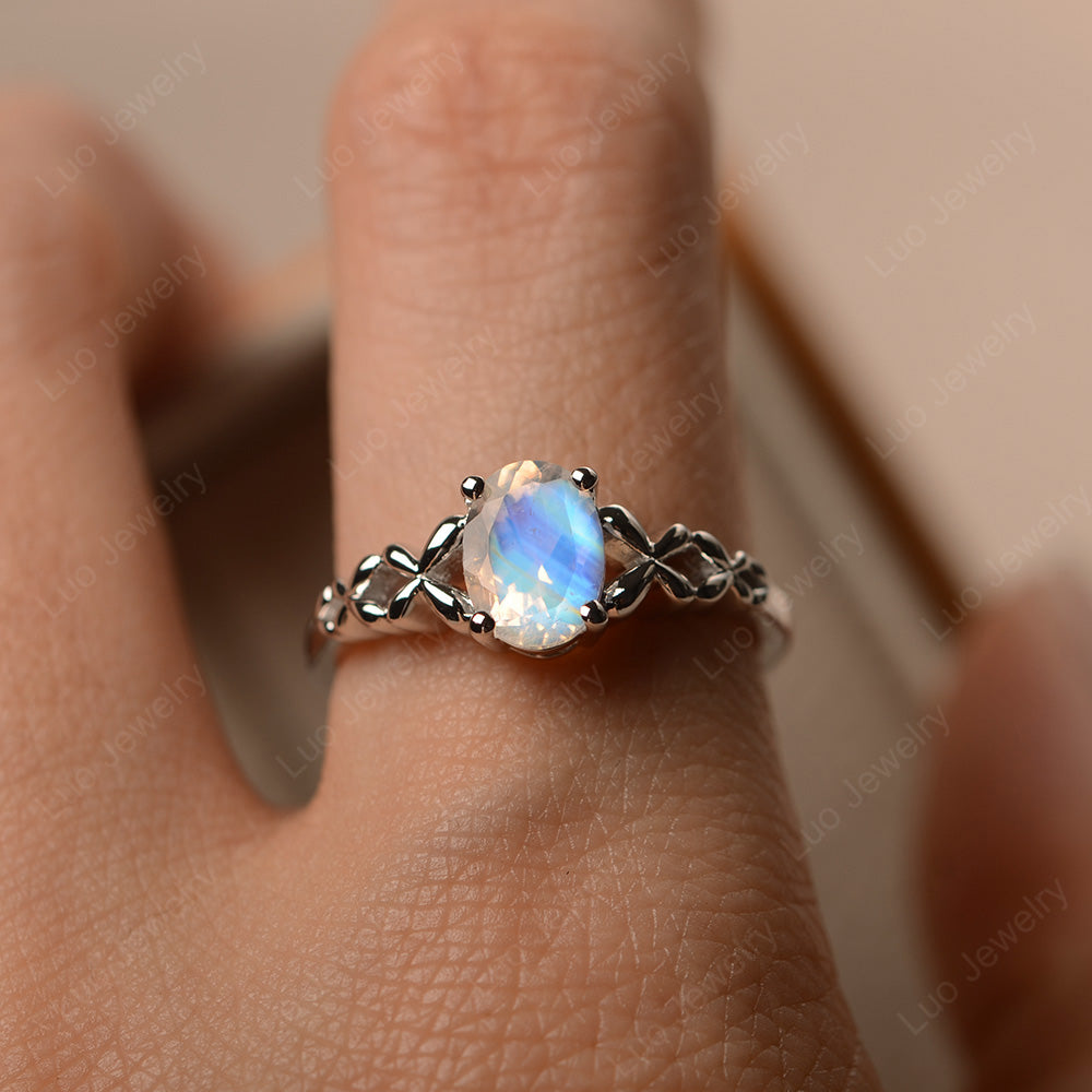 Vintage Moonstone Solitaire Ring White Gold - LUO Jewelry