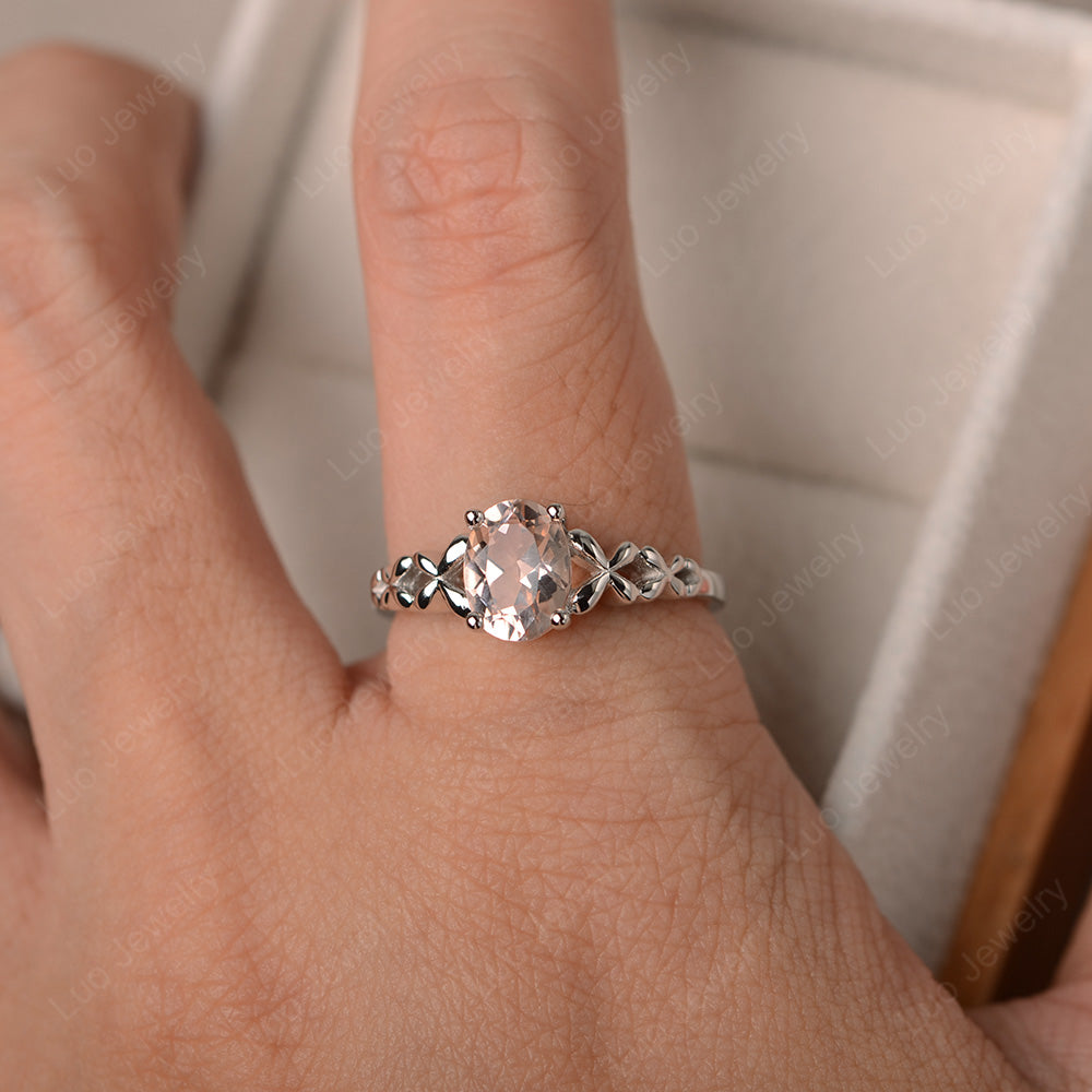 Vintage Morganite Solitaire Ring White Gold - LUO Jewelry