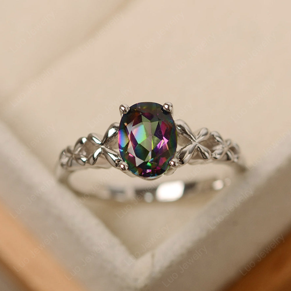 Vintage Mystic Topaz Solitaire Ring White Gold - LUO Jewelry