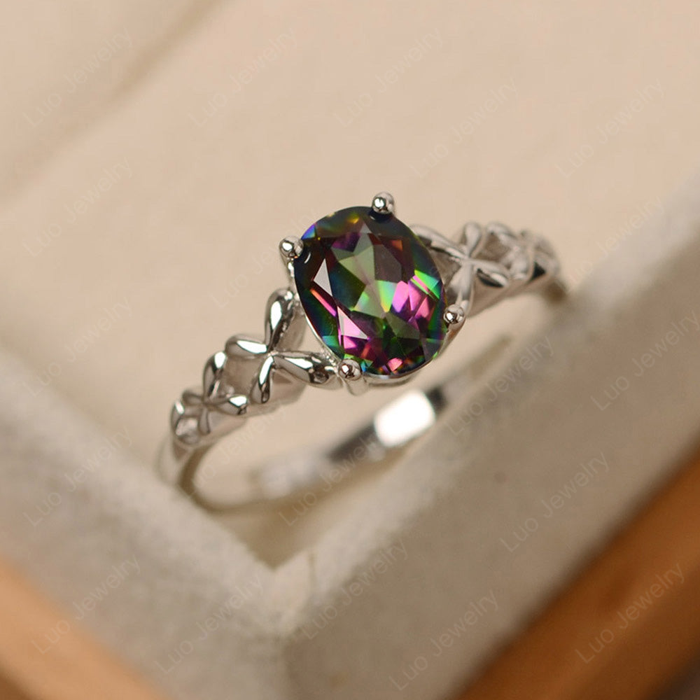 Vintage Mystic Topaz Solitaire Ring White Gold - LUO Jewelry