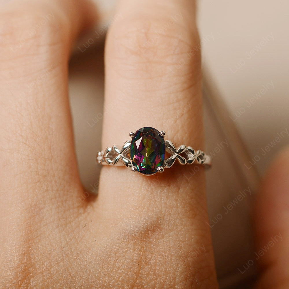 Vintage Mystic Topaz Solitaire Ring White Gold - LUO Jewelry