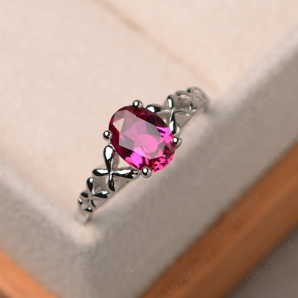 Vintage Ruby Solitaire Ring White Gold - LUO Jewelry
