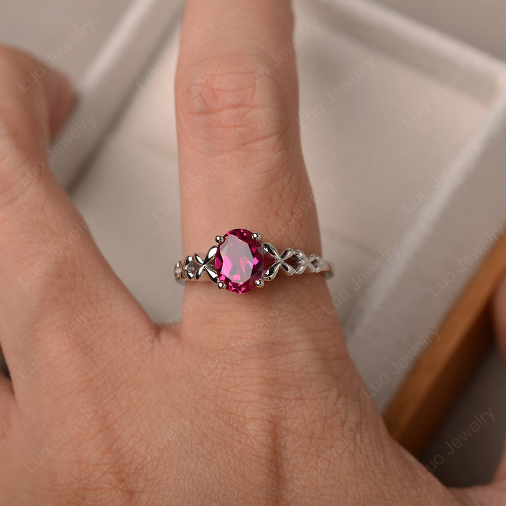 Vintage Ruby Solitaire Ring White Gold - LUO Jewelry