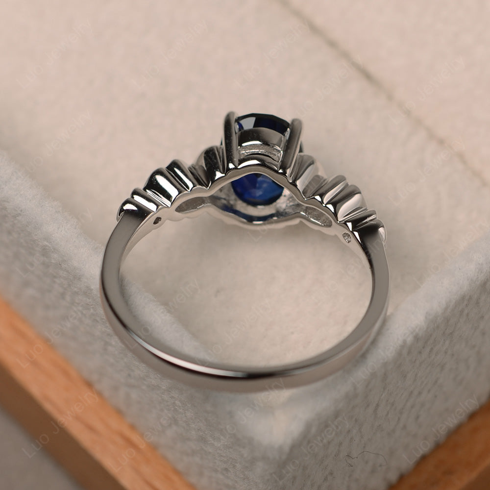 Vintage Lab Sapphire Solitaire Ring White Gold - LUO Jewelry