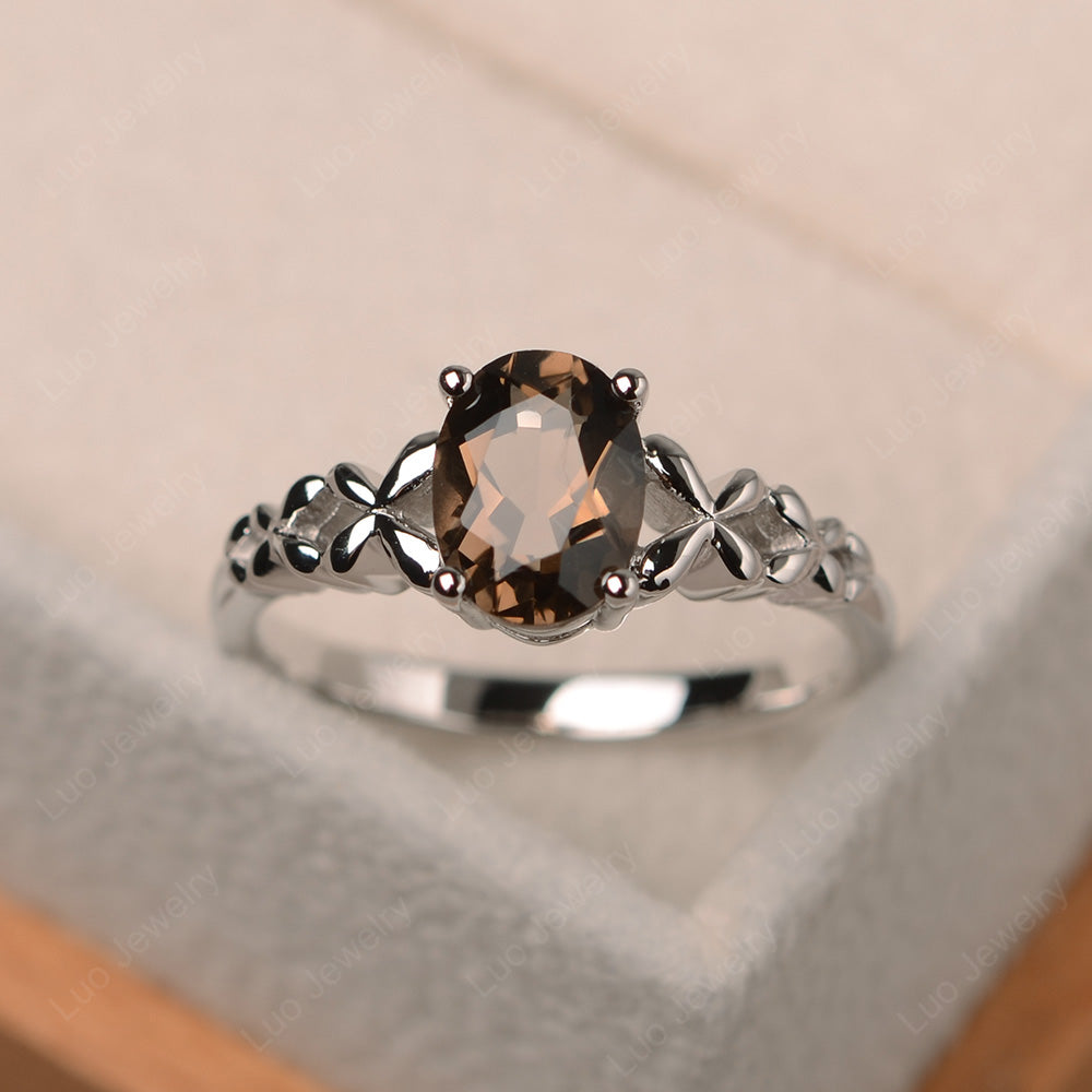 Vintage Smoky Quartz  Solitaire Ring White Gold - LUO Jewelry