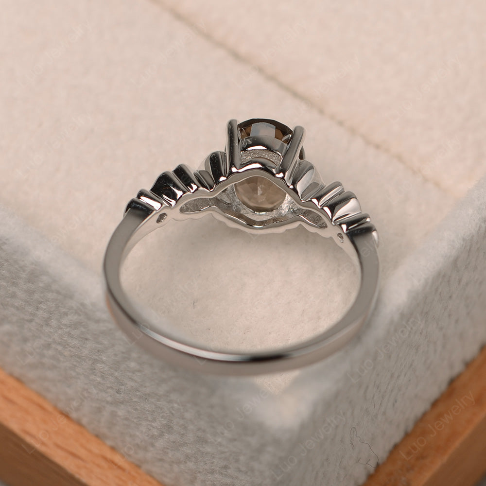 Vintage Smoky Quartz  Solitaire Ring White Gold - LUO Jewelry