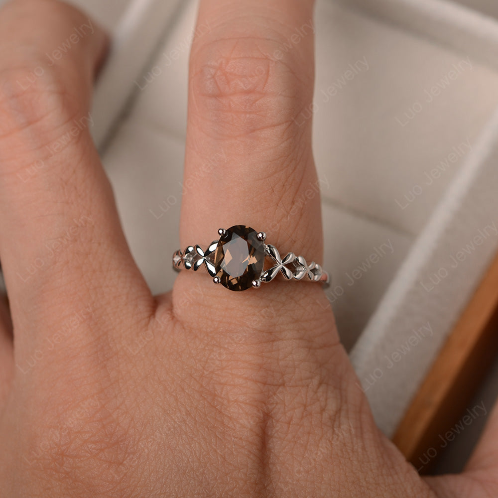 Vintage Smoky Quartz  Solitaire Ring White Gold - LUO Jewelry
