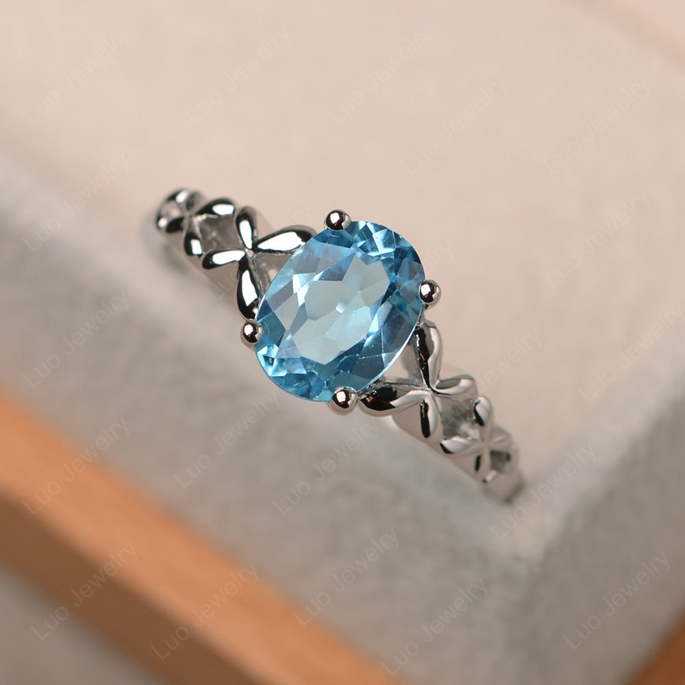 Vintage Swiss Blue Topaz Solitaire Ring White Gold - LUO Jewelry