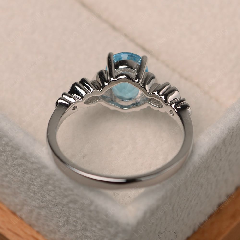 Vintage Swiss Blue Topaz Solitaire Ring White Gold - LUO Jewelry