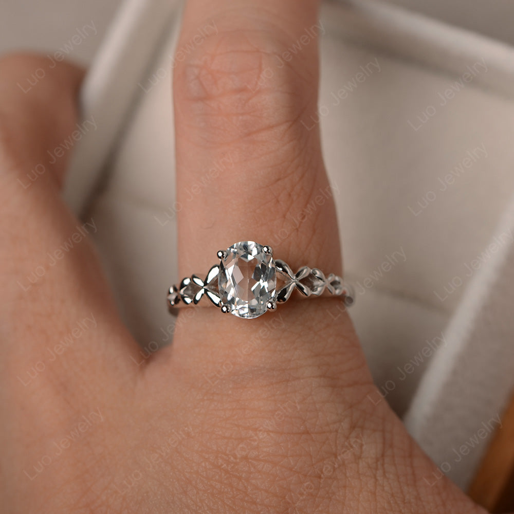 Vintage White Topaz Solitaire Ring White Gold - LUO Jewelry