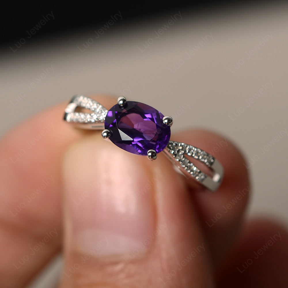 Oval East West Amethyst Engagement Ring Gold - LUO Jewelry