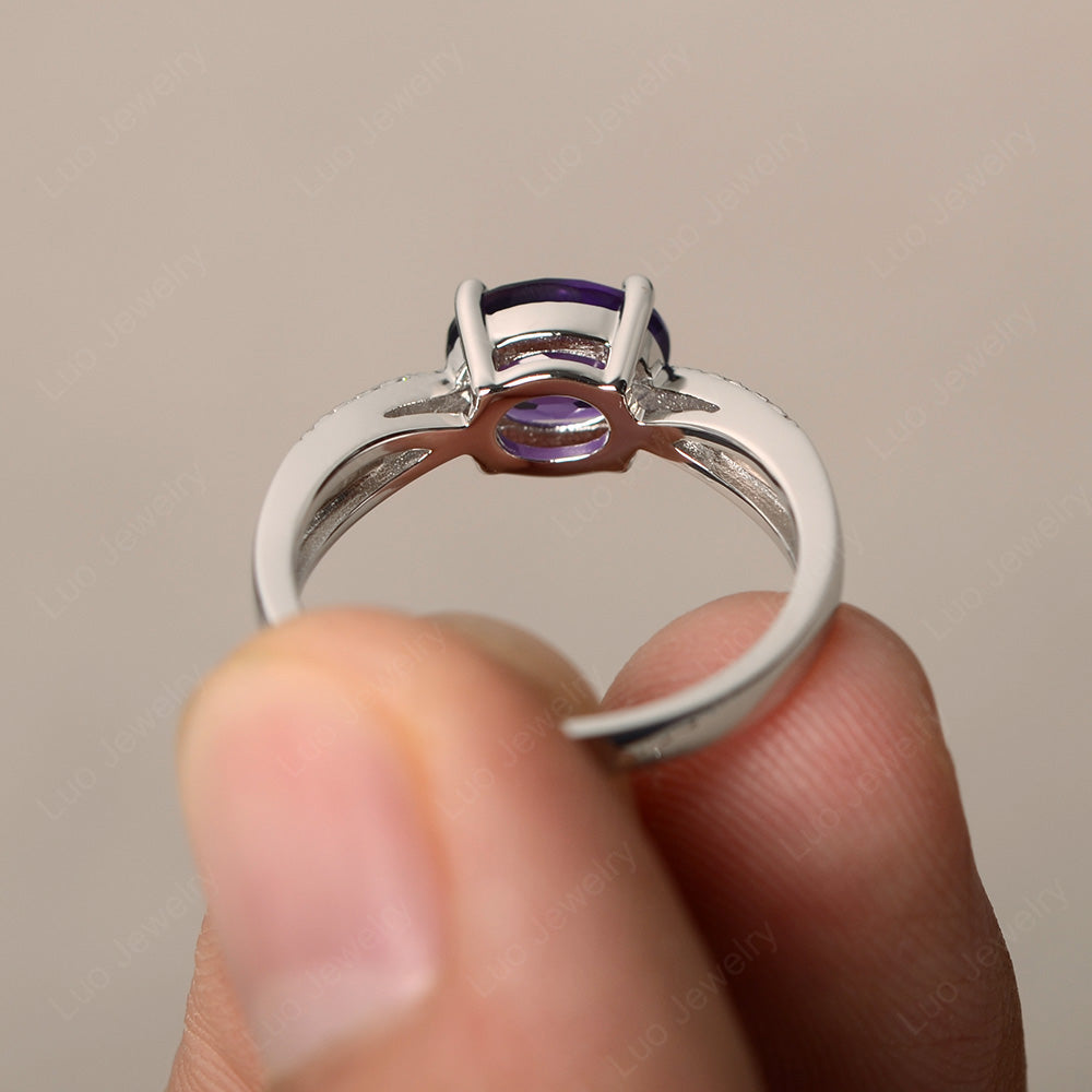 Oval East West Amethyst Engagement Ring Gold - LUO Jewelry
