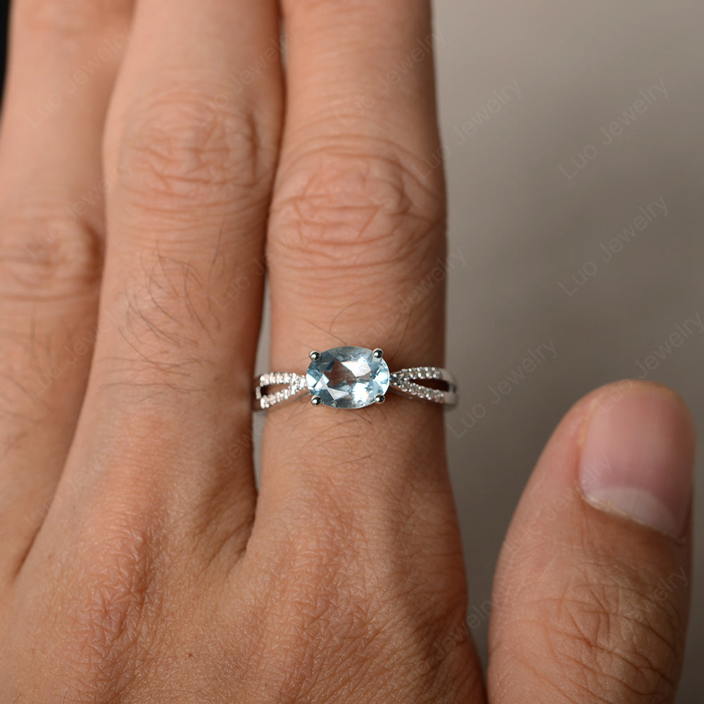 Oval East West Aquamarine Engagement Ring Gold - LUO Jewelry