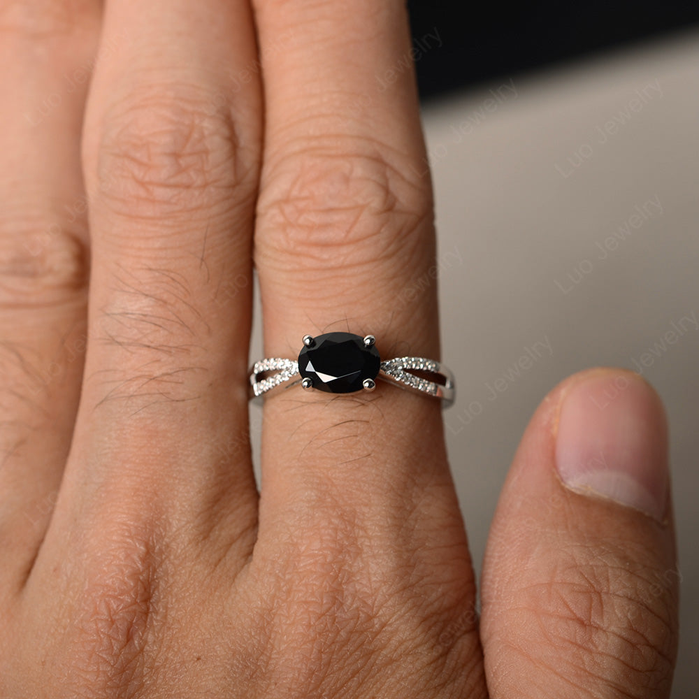 Oval East West Black Stone Engagement Ring Gold - LUO Jewelry