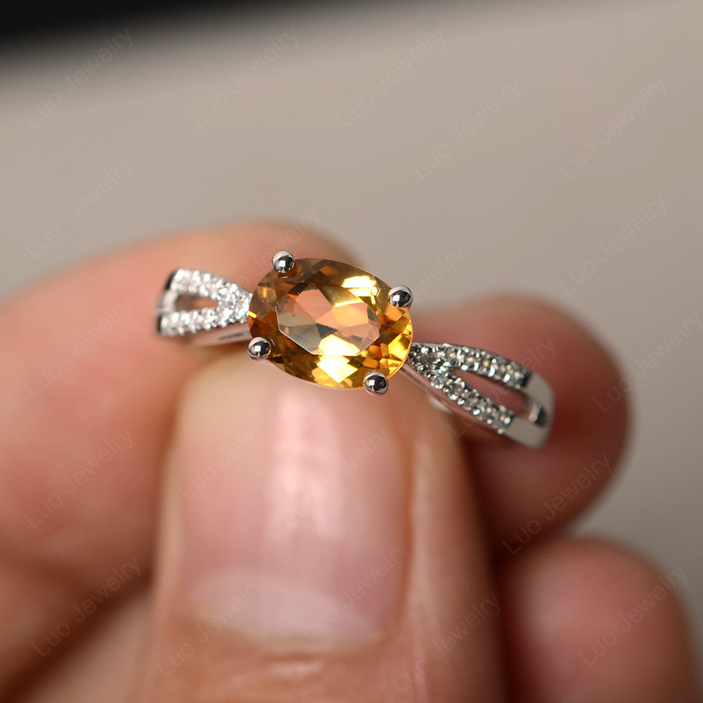 Oval East West Citrine Engagement Ring Gold - LUO Jewelry